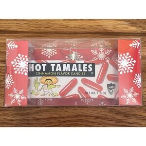 Kurt Adler Hot Tamales Cinnamon Flavor Candy Box Christmas Glass Ornament NEW